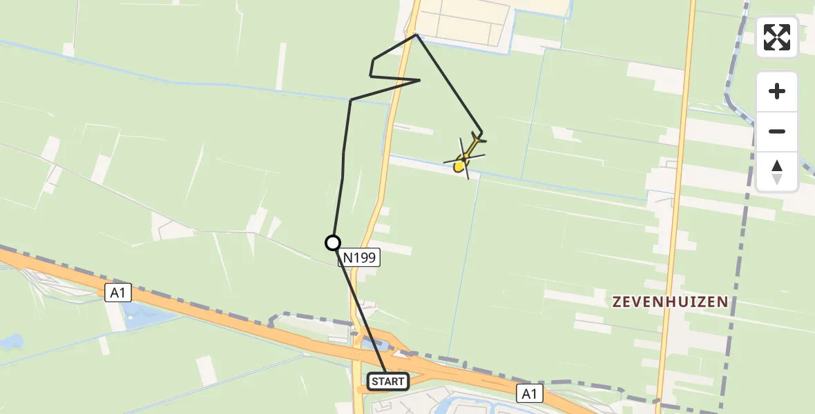 Routekaart van de vlucht: Politieheli naar Bunschoten-Spakenburg, Rengerswetering Zuid