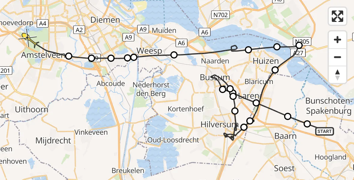 Routekaart van de vlucht: Politieheli naar Amstelveen, Bisschopsweg