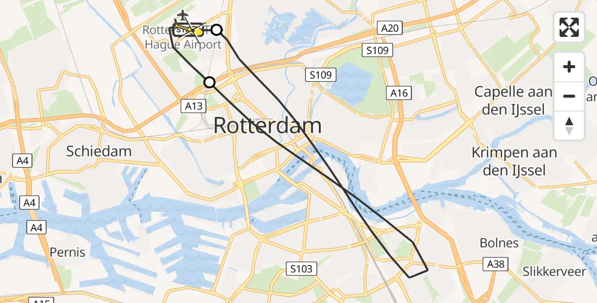 Routekaart van de vlucht: Lifeliner 2 naar Rotterdam The Hague Airport, Tegelplaats