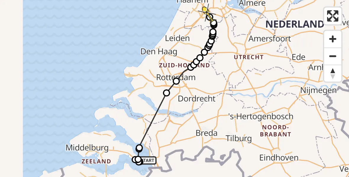 Routekaart van de vlucht: Politiehelikopter naar Schiphol, Rijksweg