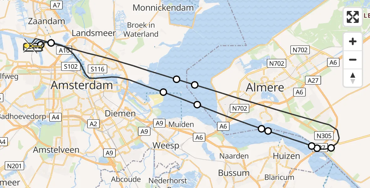 Routekaart van de vlucht: Lifeliner 1 naar Amsterdam Heliport, Kanaalkade