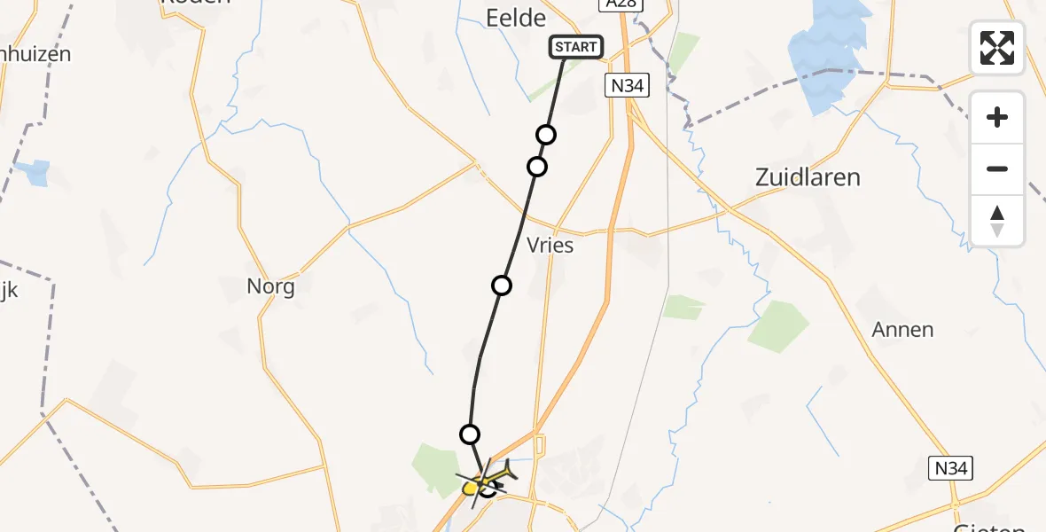Routekaart van de vlucht: Lifeliner 4 naar Assen, Hondstong
