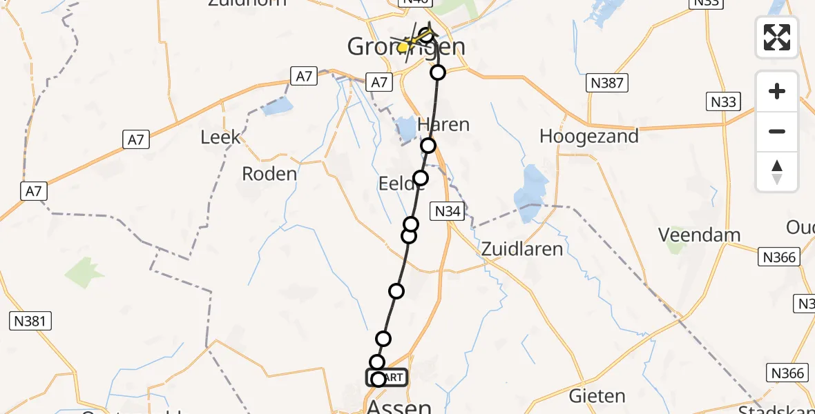 Routekaart van de vlucht: Lifeliner 4 naar Universitair Medisch Centrum Groningen, Schoolpad