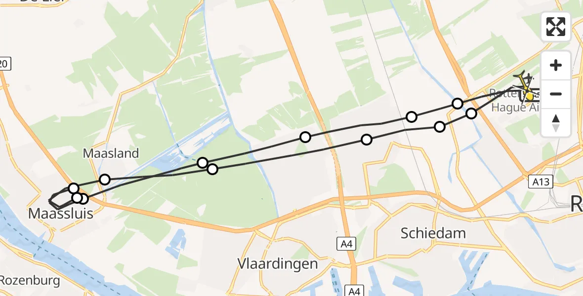 Routekaart van de vlucht: Lifeliner 2 naar Rotterdam The Hague Airport, Parallelstraat Oostzijde