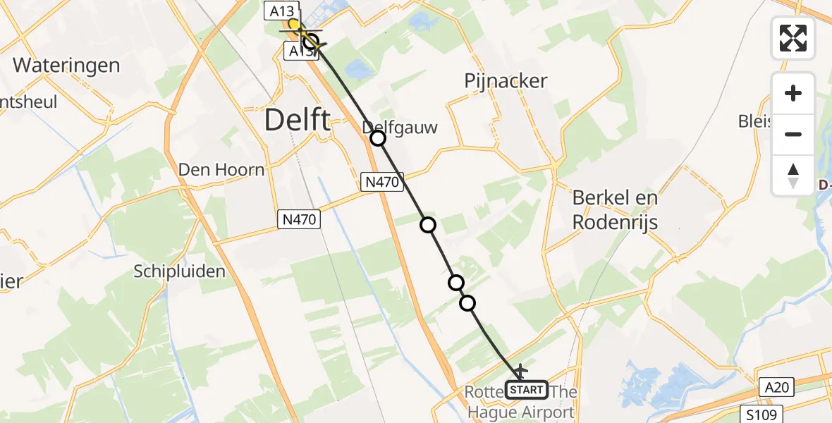 Routekaart van de vlucht: Lifeliner 2 naar Den Haag, De Mok