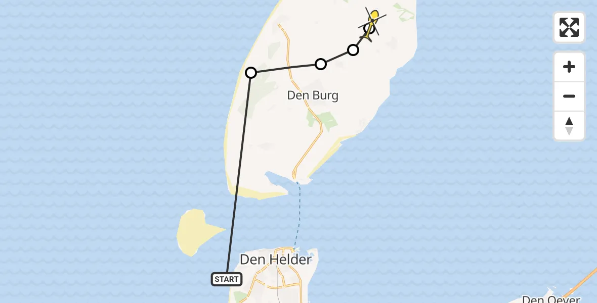 Routekaart van de vlucht: Politieheli naar Oosterend, Randweg