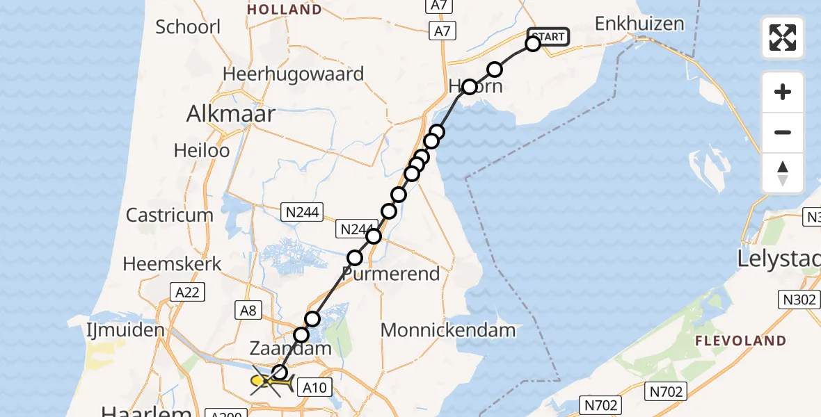 Routekaart van de vlucht: Lifeliner 1 naar Amsterdam Heliport, Streekweg