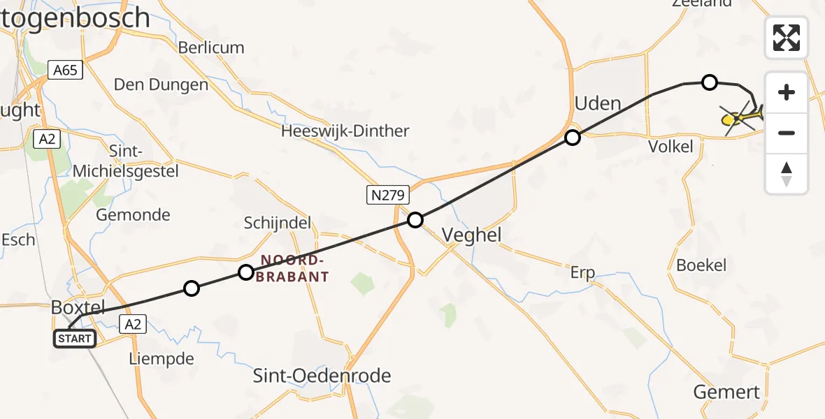 Routekaart van de vlucht: Lifeliner 3 naar Vliegbasis Volkel, Jacob Roelandsstraat