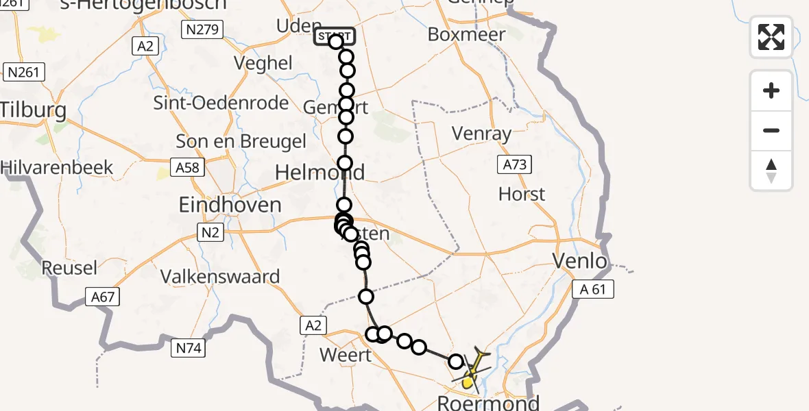 Routekaart van de vlucht: Politieheli naar Haelen, Oosterheidestraat