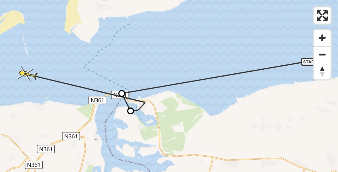 Routekaart van de vlucht: Politiehelikopter naar Nes, H.M. Gerbrandywei