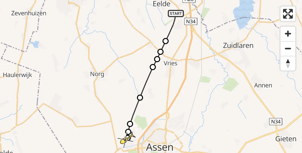 Routekaart van de vlucht: Lifeliner 4 naar Assen, Moespot