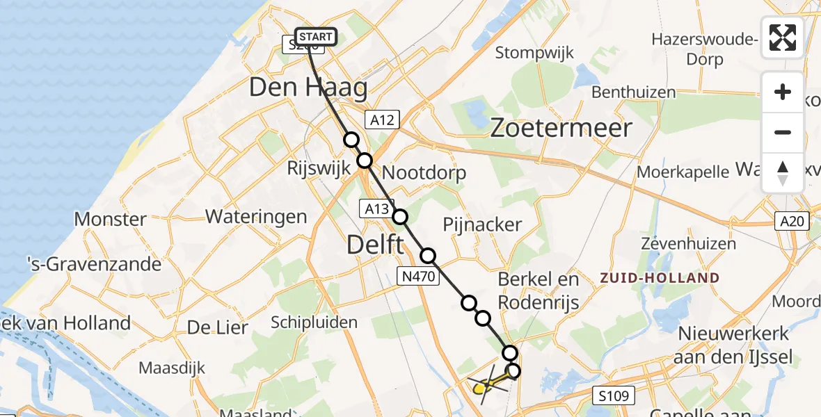 Routekaart van de vlucht: Lifeliner 2 naar Rotterdam The Hague Airport, Carel van Bylandtlaan