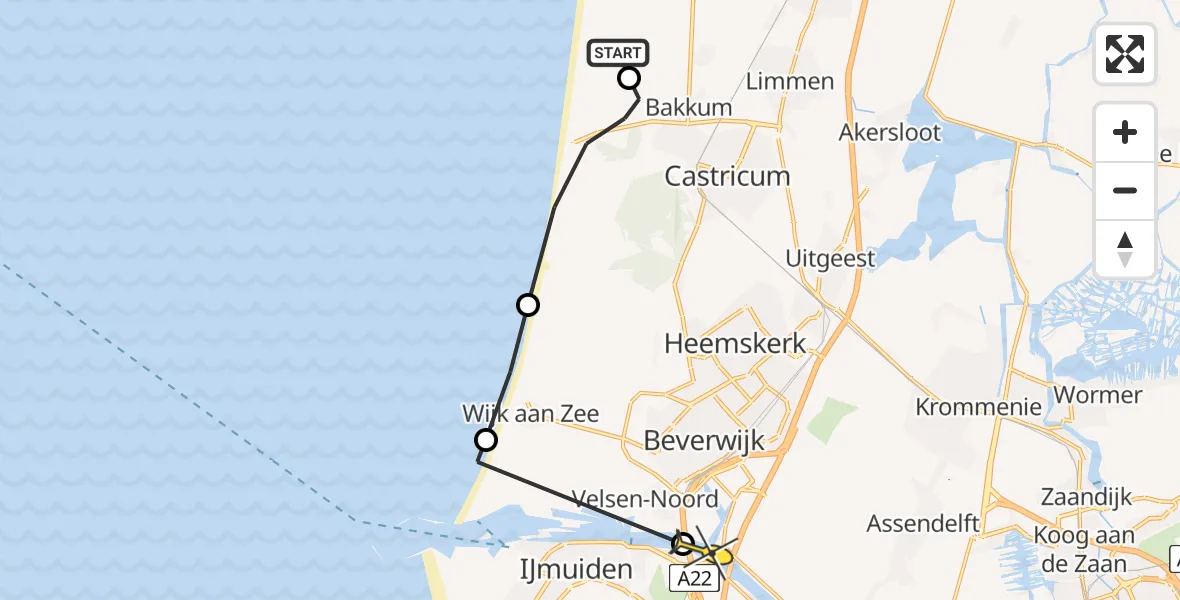 Routekaart van de vlucht: Politiehelikopter naar Velsen-Zuid, Rendorpweg