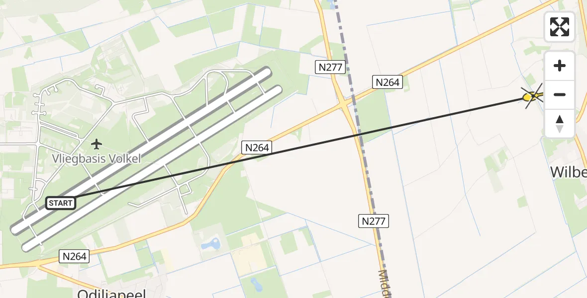 Routekaart van de vlucht: Politieheli naar Wilbertoord, Baanweg