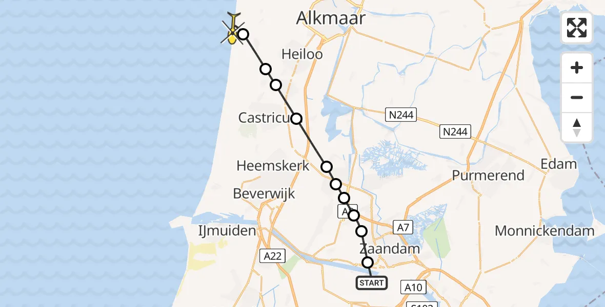 Routekaart van de vlucht: Lifeliner 1 naar Egmond aan Zee, Ringweg