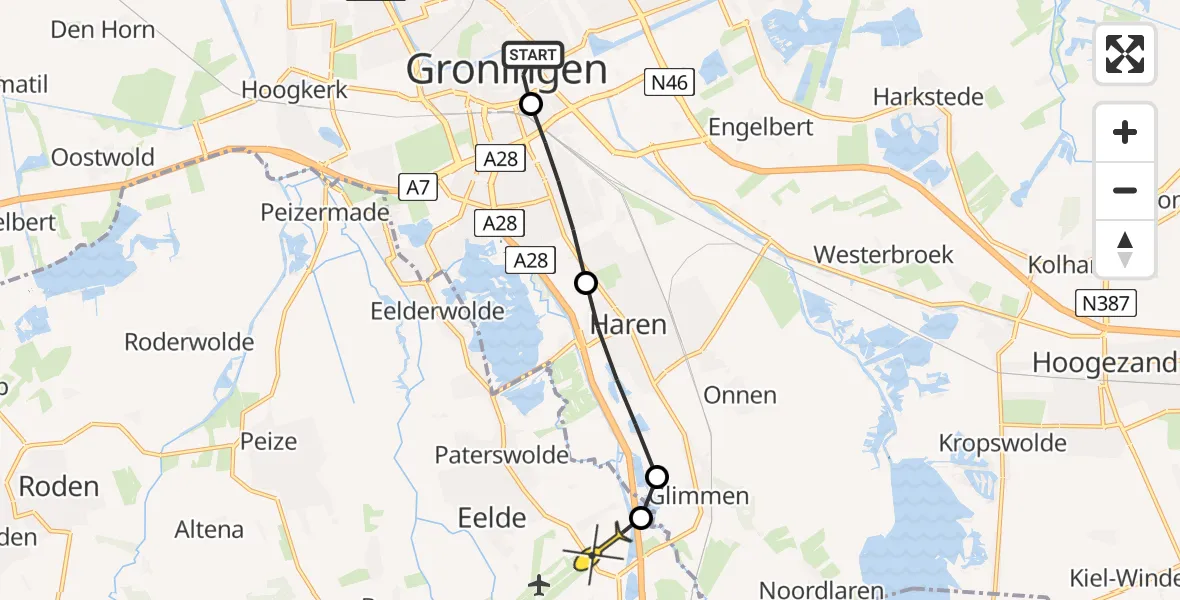 Routekaart van de vlucht: Lifeliner 4 naar Groningen Airport Eelde, Polderstraat
