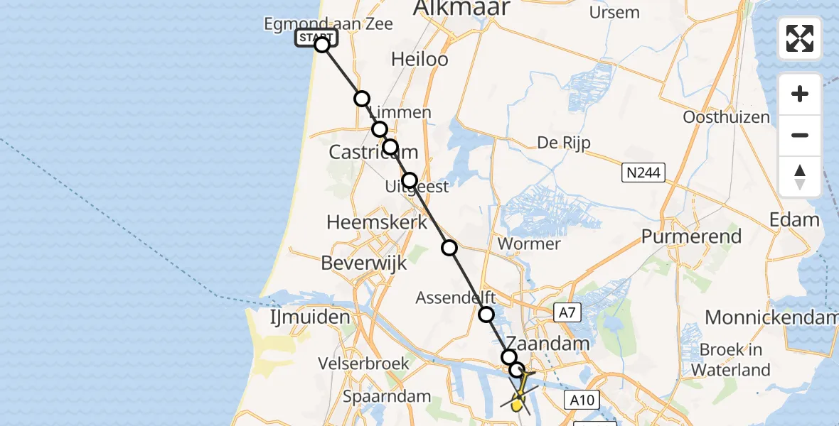 Routekaart van de vlucht: Lifeliner 1 naar Amsterdam Heliport, Vlewosche Weg