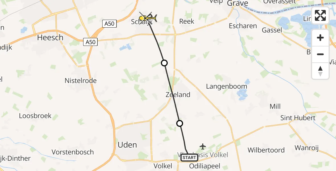 Routekaart van de vlucht: Lifeliner 3 naar Schaijk, Lorskensstraat