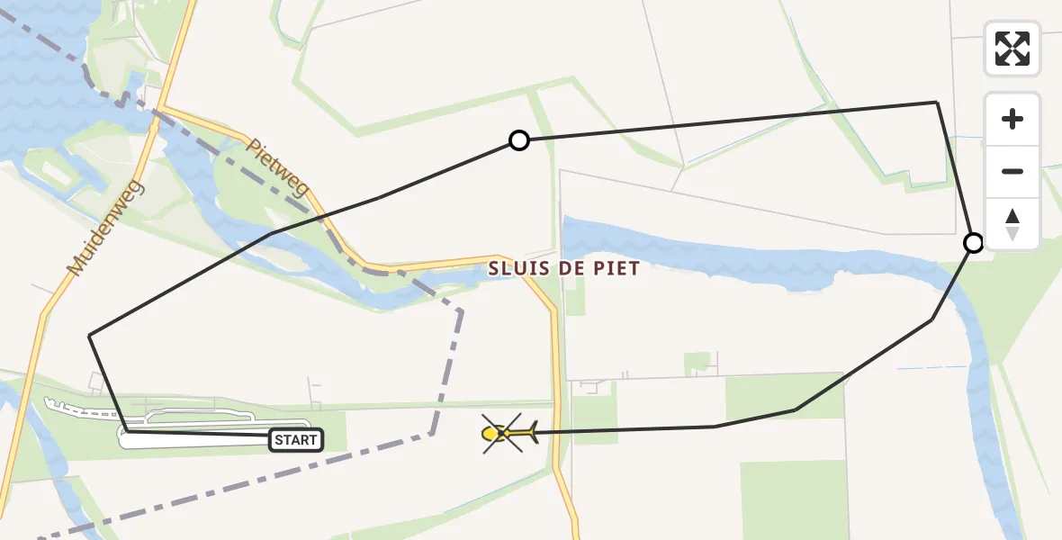 Routekaart van de vlucht: Politiehelikopter naar Vliegveld Midden-Zeeland, Calandweg