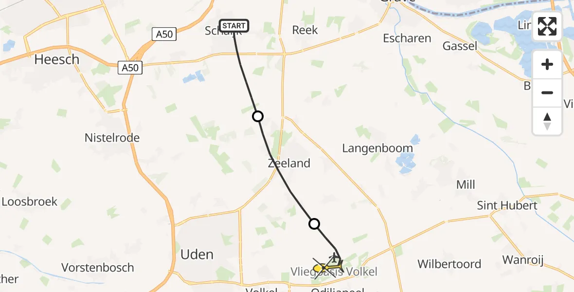 Routekaart van de vlucht: Lifeliner 3 naar Vliegbasis Volkel, De Louwstraat