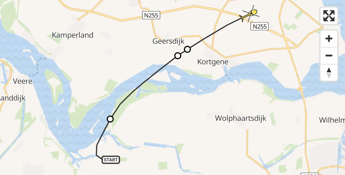 Routekaart van de vlucht: Politiehelikopter naar Colijnsplaat, Muidenweg