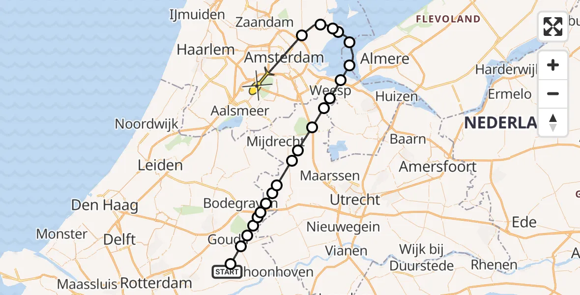 Routekaart van de vlucht: Politiehelikopter naar Badhoevedorp, Molenvliet
