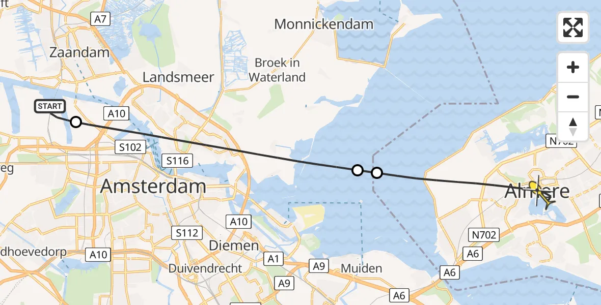 Routekaart van de vlucht: Lifeliner 1 naar Almere, Maltaweg