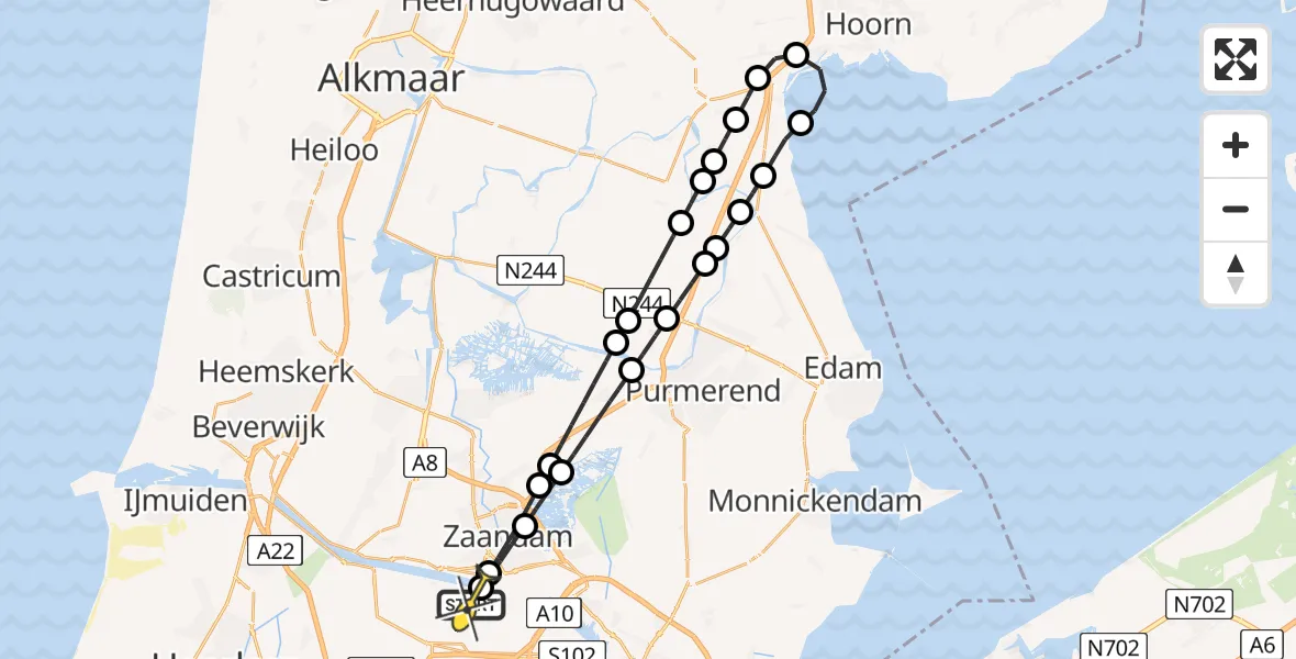 Routekaart van de vlucht: Lifeliner 1 naar Amsterdam Heliport, Grote Tocht