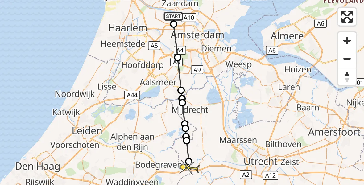 Routekaart van de vlucht: Lifeliner 1 naar Woerden, Hornweg