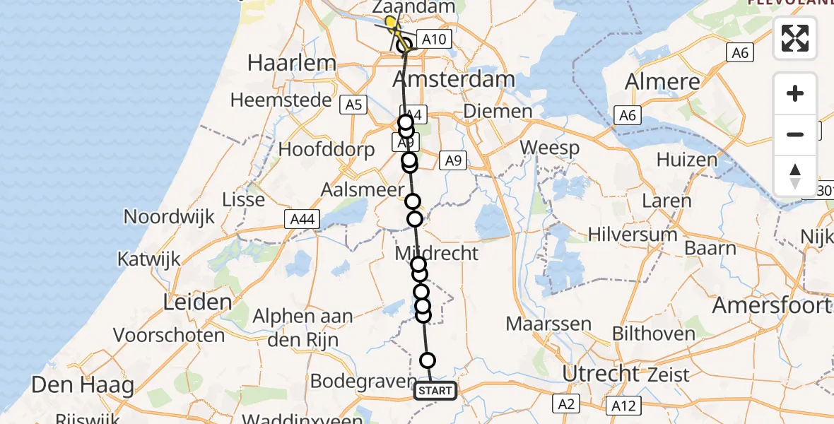 Routekaart van de vlucht: Lifeliner 1 naar Amsterdam Heliport, Rietveld