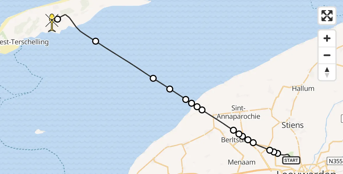 Routekaart van de vlucht: Ambulanceheli naar Midsland, Keegsdijkje