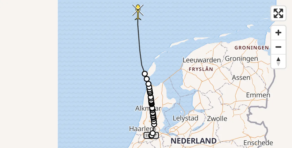 Routekaart van de vlucht: Politieheli naar Westerkimweg