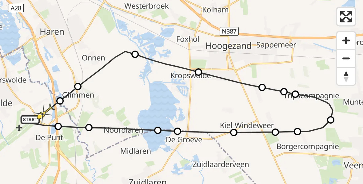 Routekaart van de vlucht: Lifeliner 4 naar Eelde, Eelde