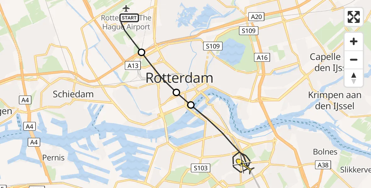 Routekaart van de vlucht: Lifeliner 2 naar Rotterdam, Van der Duijn van Maasdamweg
