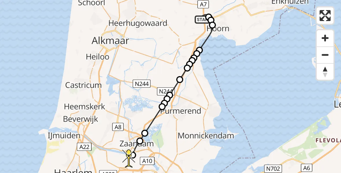 Routekaart van de vlucht: Lifeliner 1 naar Amsterdam Heliport, Kersentuin