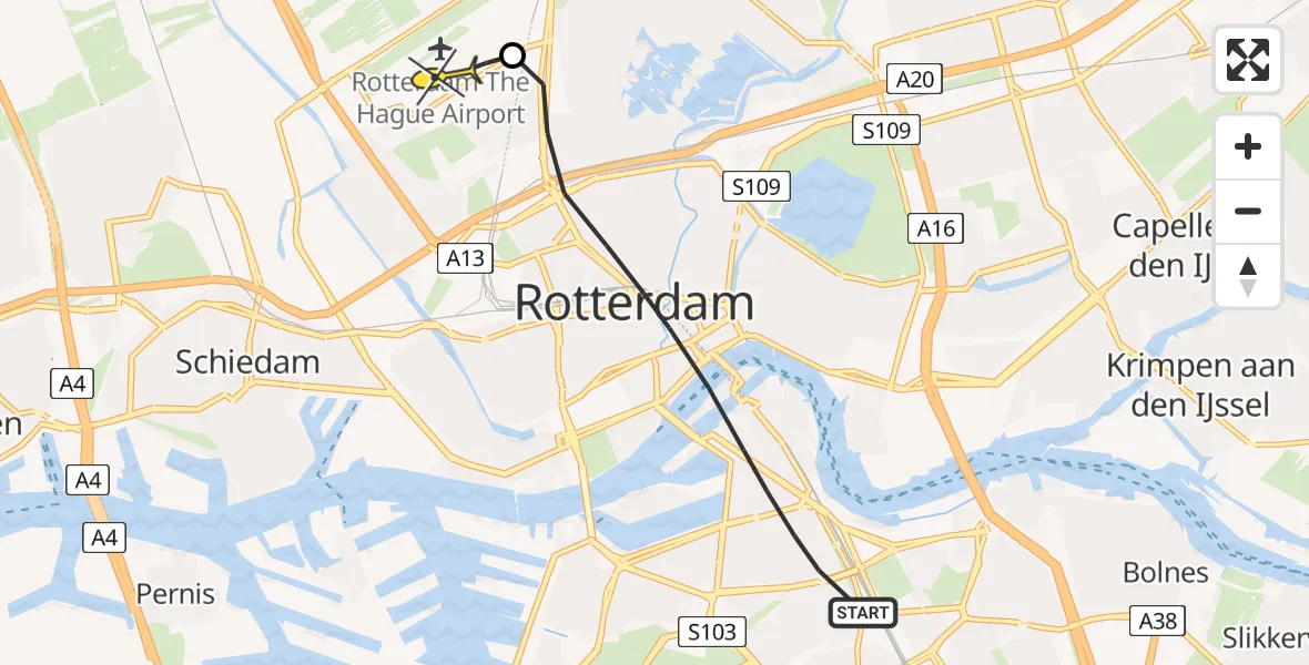 Routekaart van de vlucht: Lifeliner 2 naar Rotterdam The Hague Airport, Polderstraat