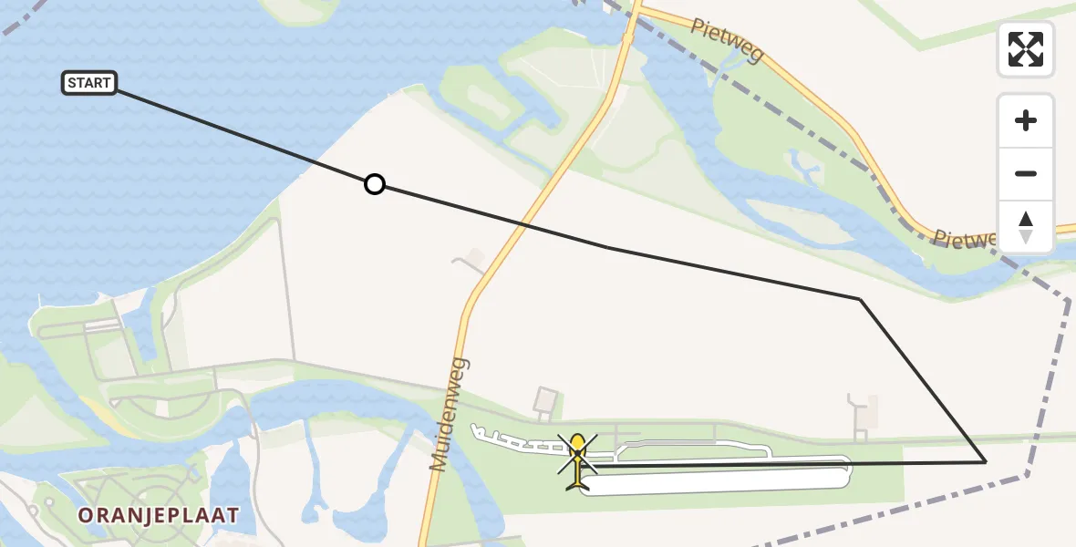 Routekaart van de vlucht: Kustwachthelikopter naar Vliegveld Midden-Zeeland, Calandweg