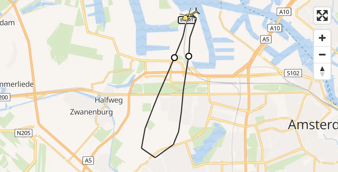 Routekaart van de vlucht: Lifeliner 1 naar Amsterdam Heliport, Australiëhavenweg