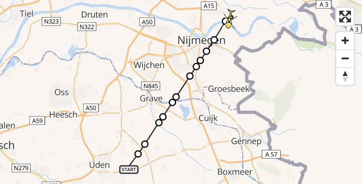 Routekaart van de vlucht: Lifeliner 3 naar Haalderen, Zeelandsedijk