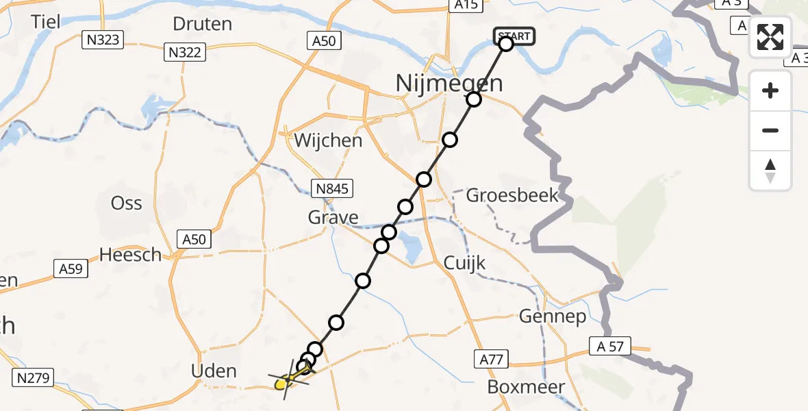 Routekaart van de vlucht: Lifeliner 3 naar Vliegbasis Volkel, Langstraat