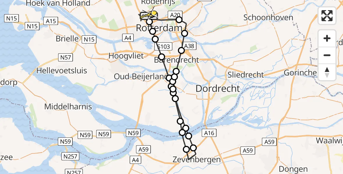 Routekaart van de vlucht: Lifeliner 2 naar Rotterdam The Hague Airport, Pilotenpad