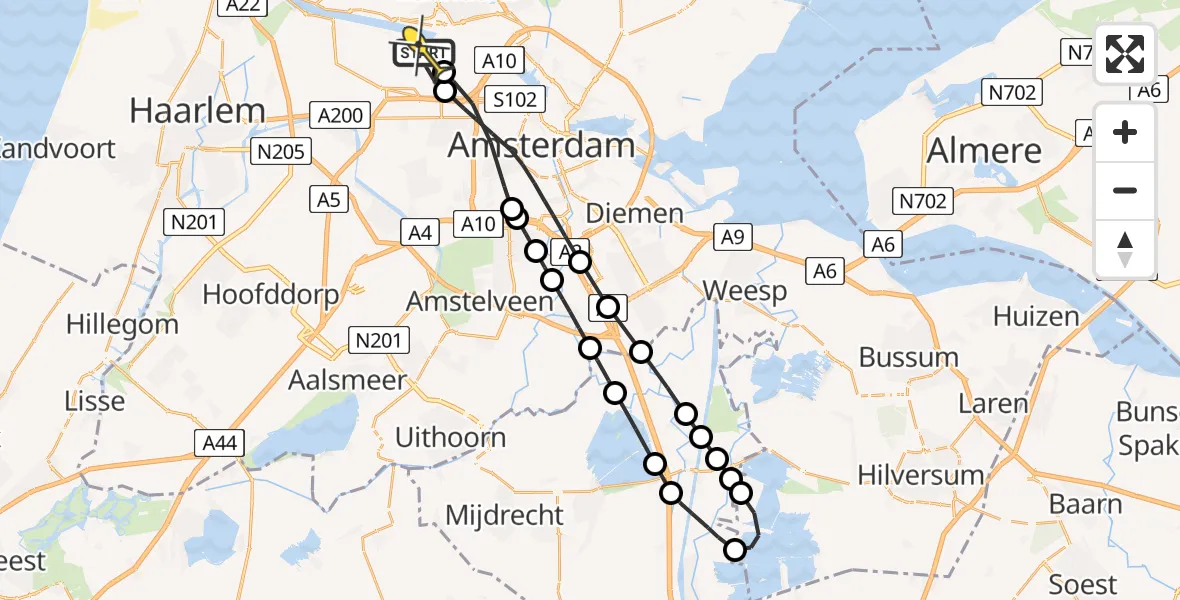 Routekaart van de vlucht: Lifeliner 1 naar Amsterdam Heliport, Beringhaven