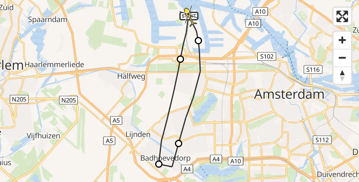 Routekaart van de vlucht: Lifeliner 1 naar Amsterdam Heliport, Australiëhavenweg