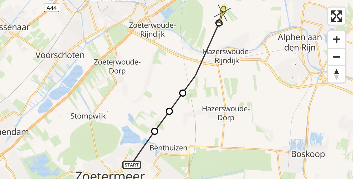Routekaart van de vlucht: Politieheli naar Koudekerk aan den Rijn, De Klerkplan