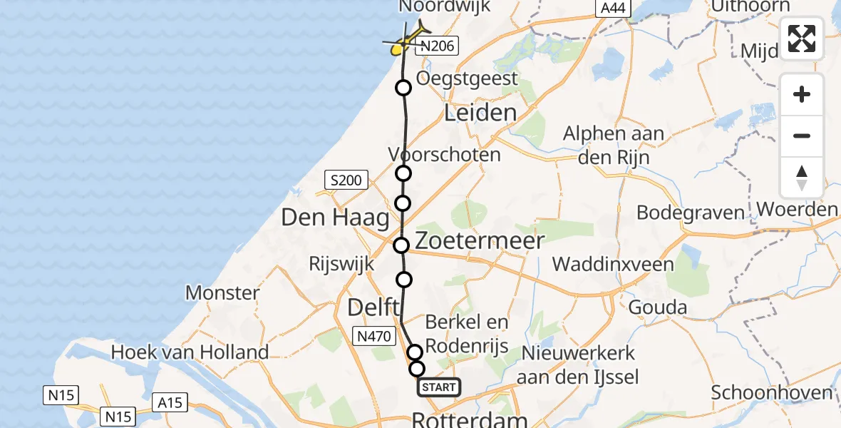 Routekaart van de vlucht: Lifeliner 2 naar Katwijk, Rotterdam-Airport