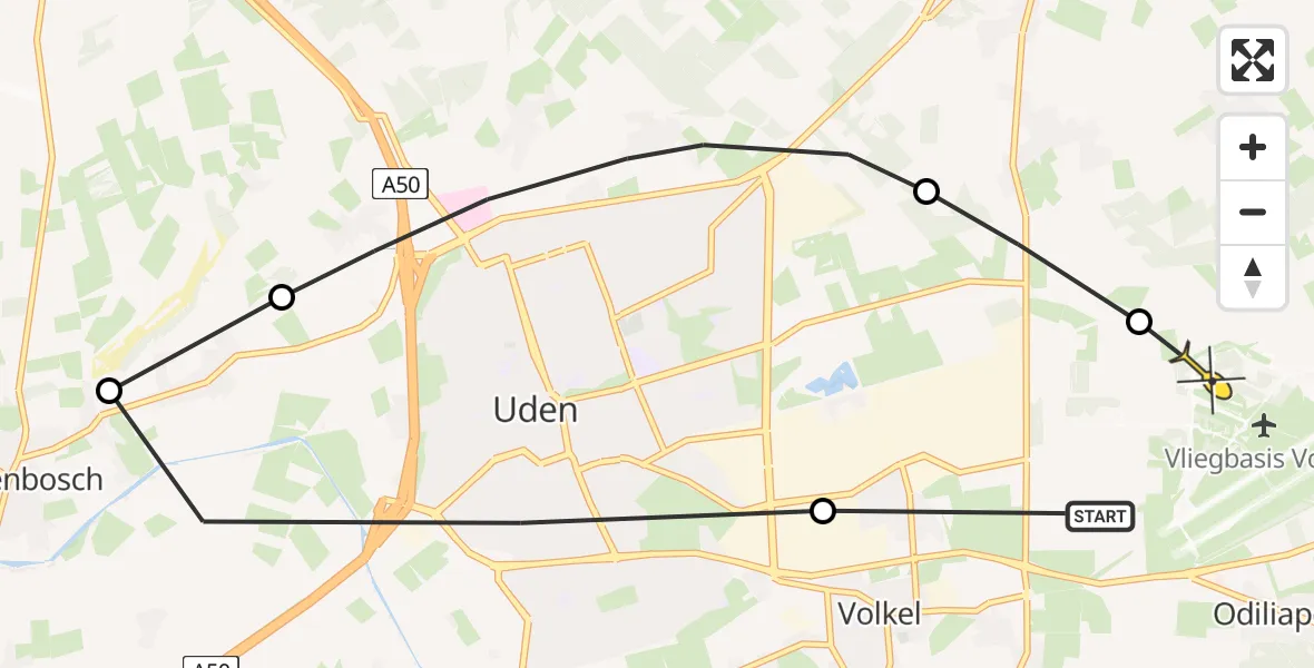 Routekaart van de vlucht: Lifeliner 3 naar Vliegbasis Volkel, Liessentstraat