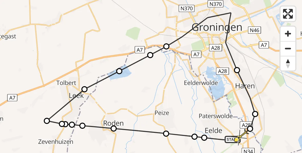 Routekaart van de vlucht: Lifeliner 4 naar Eelde, Hoofdweg