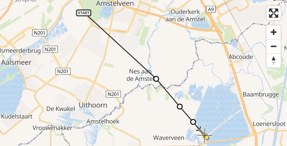 Routekaart van de vlucht: Politiehelikopter naar Vinkeveen, Meentsloot