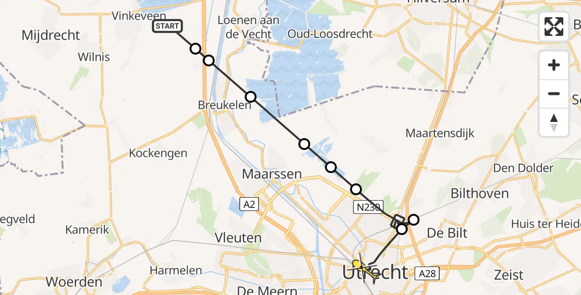 Routekaart van de vlucht: Politieheli naar Utrecht, Aa