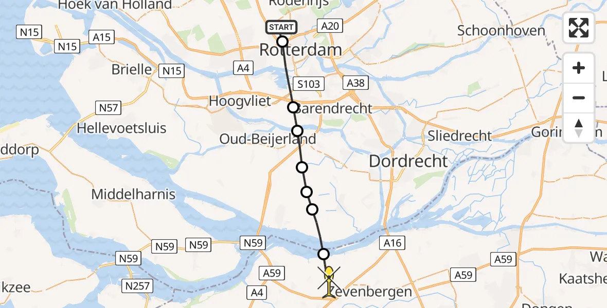 Routekaart van de vlucht: Lifeliner 2 naar Klundert, De Mooie Keene
